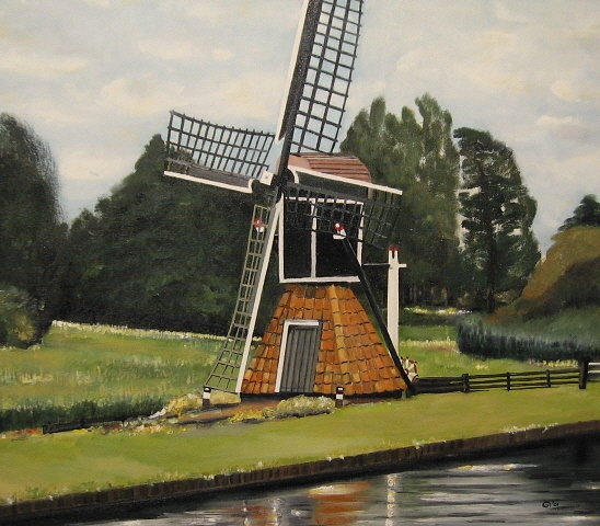 Fries Molen Olieverf, Peter Boonstra kunstschilder 1999 50x60 cm